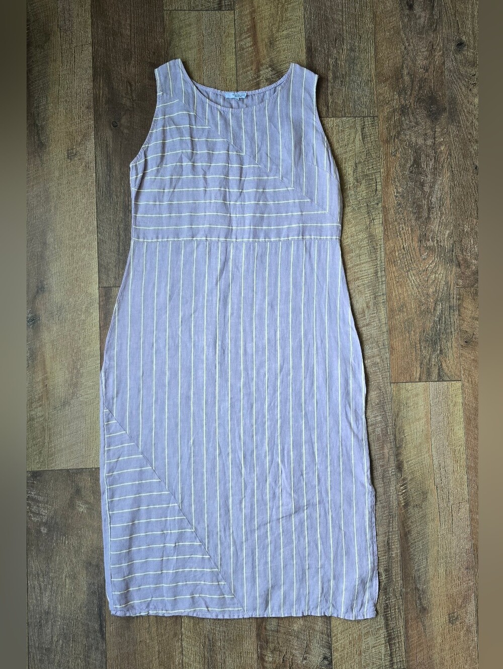 Vanessa Zani 100% Linen Purple Striped Dress Size Medium Made In Italy